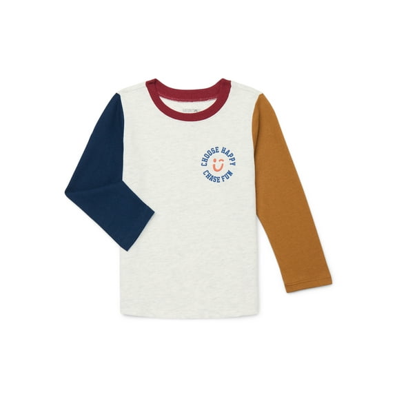 Garanimals Toddler Boys Colorblocked Ringer Graphic Tee with Long Sleeves, Sizes 18M-5T