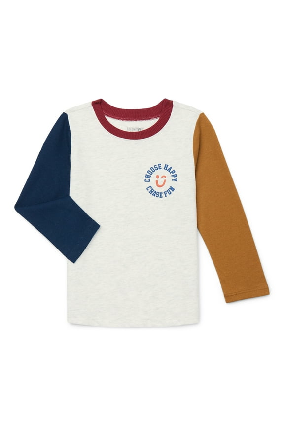 Toddler Boys Colorblocked Ringer Graphic Tee with Long Sleeves, Sizes 18M-5T