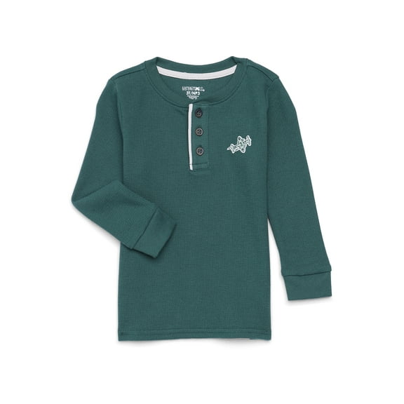 Garanimals Toddler Boys Waffle Henley Shirt with Long Sleeves, Sizes 18M-5T