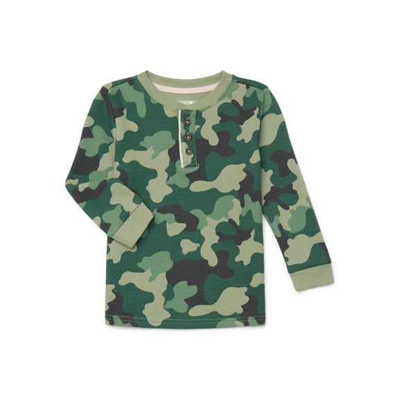 Garanimals Toddler Boys Waffle Henley Shirt with Long Sleeves, Sizes 18M-5T