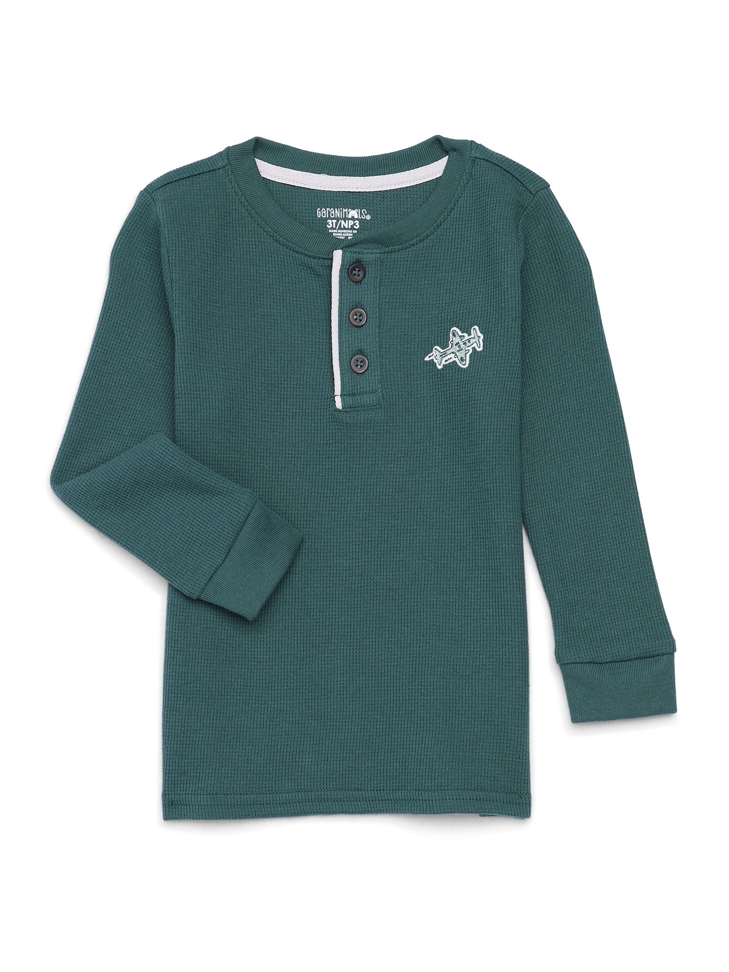 Garanimals Toddler Boys Waffle Henley Shirt with Long Sleeves, Sizes 18M-5T