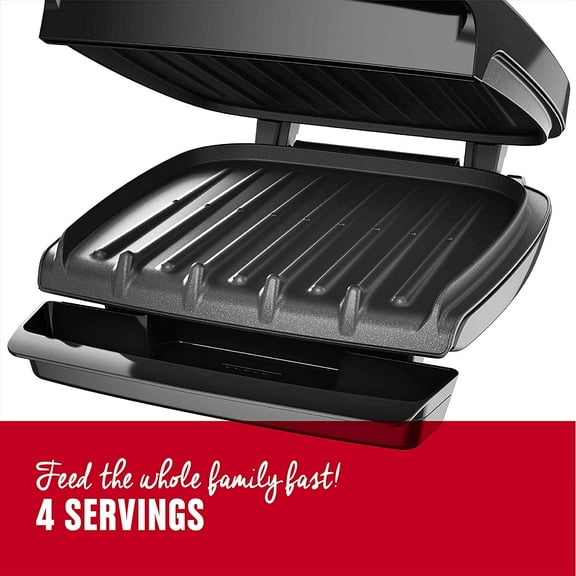 GR340FB 4-Serving Classic Plate Electric Indoor Grill and Press, Black