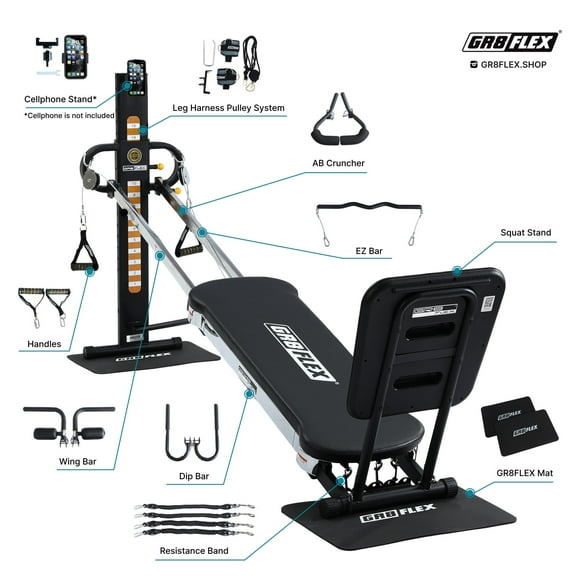 GR8FLEX Ultimate High Performance Gym with Total Over 100 Exercise Options, Multi-Functional Workout Machine, Strength Training, Cardio, and Full Body Fitness Equipment (Carbon Fiber Black Model)