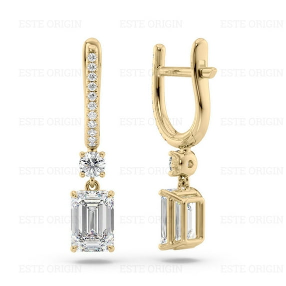 GRA Certified 1.50 Ct Emerald Cut Diamond Drop Earrings – 14K Yellow Gold | Women's Earrings