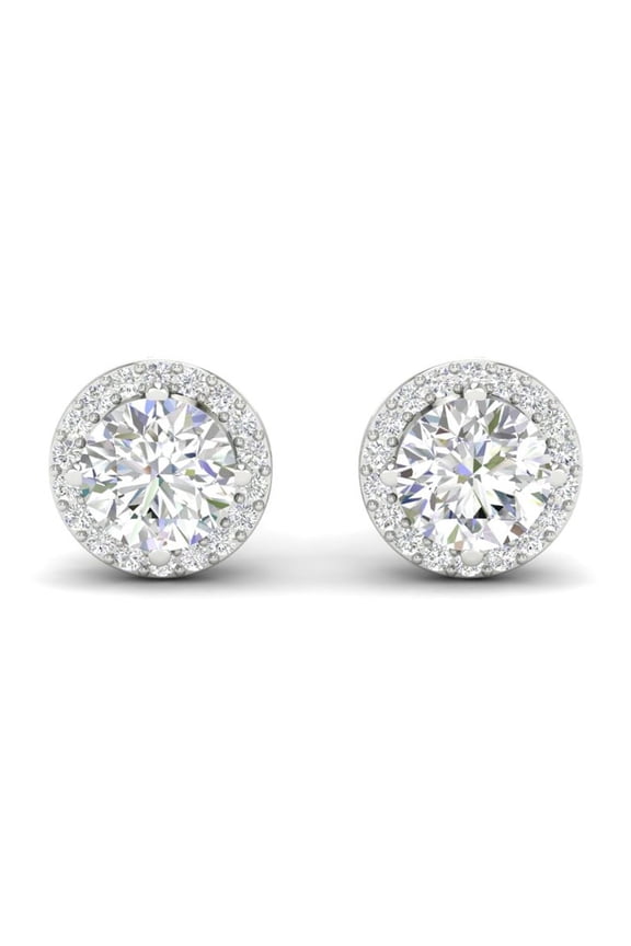 GRA Certified 3 Carat Round Cut D/VVS1 Natural Moissanite Halo Stud Earrings In 14K White Gold Plated Silver Push Back