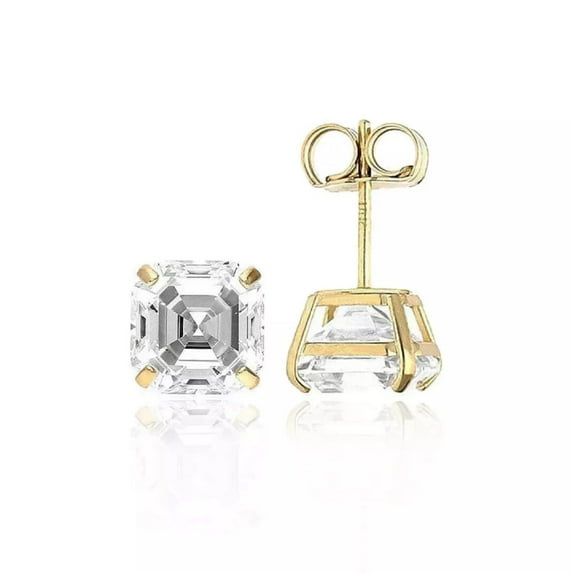 GRA Certified 5mm to 10mm D-VVS1 Asscher Moissanite Push Back Stud Earrings in 14K Yellow Gold