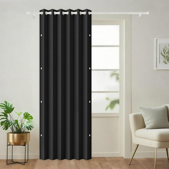 GRA Full Blackout Memory Trained Pleated Curtains with Magnetic Closure, 72 Inch Long Pinch Pleated Curtain Indoor Outdoor, 1 Panel, W45 x L72, Black