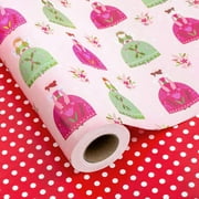 GRA Pink Christmas Wrapping Paper Roll - Metallic Foil Shine Angel Girl & Red Polka Dots Reversible Gift Wrap for Christmas, New Year Celebration, Holiday, Party - Mini Roll - 17 Inch x 33 Feet