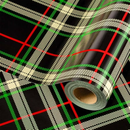 GRA Vintage Christmas Wrapping Paper Roll with Green and Black Plaid Gift Wrap Design for Christmas, New Year Celebration, Holiday, Party - Mini Roll - 17 Inch x 33 Feet