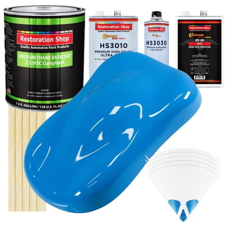 GRABBER BLUE Low Voc Urethane Basecoat/Premium Clearcoat Car Auto Paint Complete FAST Gallon Kit - Restoration Shop