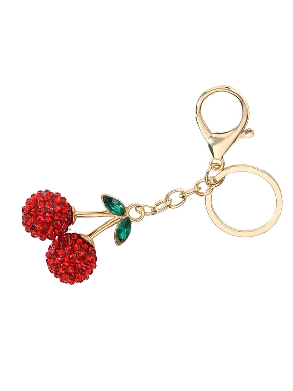 Glittering Cherry Keychain Charm for Handbags Fruit Shaped Key Ring for Women