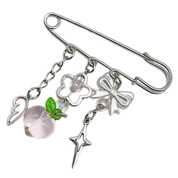 Sweet Brooch Clip Unique Clasp Pin Chain Badge Peach Brooch Pin Strawberry Pendant Brooch Suitable for Fashion Outfit