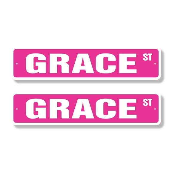 GRACE Classic Street Sign (2 Pack) Childrens Name Room Sign Road Sign | 4" X 18" Plastic Address Sign