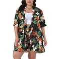 thumbnail image 1 of Agnes Orinda  Women's Plus Size 2 Piece Floral Cardigan Tropical Print Summer Casual Kimono Tops and Shorts Outfit Sets 1X Black, 1 of 5