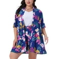 thumbnail image 1 of Agnes Orinda  Women's Plus Size 2 Piece Floral Cardigan Tropical Print Summer Casual Kimono Tops and Shorts Outfit Sets 3X Dark Blue, 1 of 5