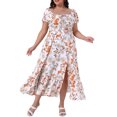 thumbnail image 1 of Agnes Orinda Women's Plus Size Floral Dress Tie Square Neck Smocked Waist Short Sleeve Side Slit Beach A Line Maxi Dresses 3X White, 1 of 6