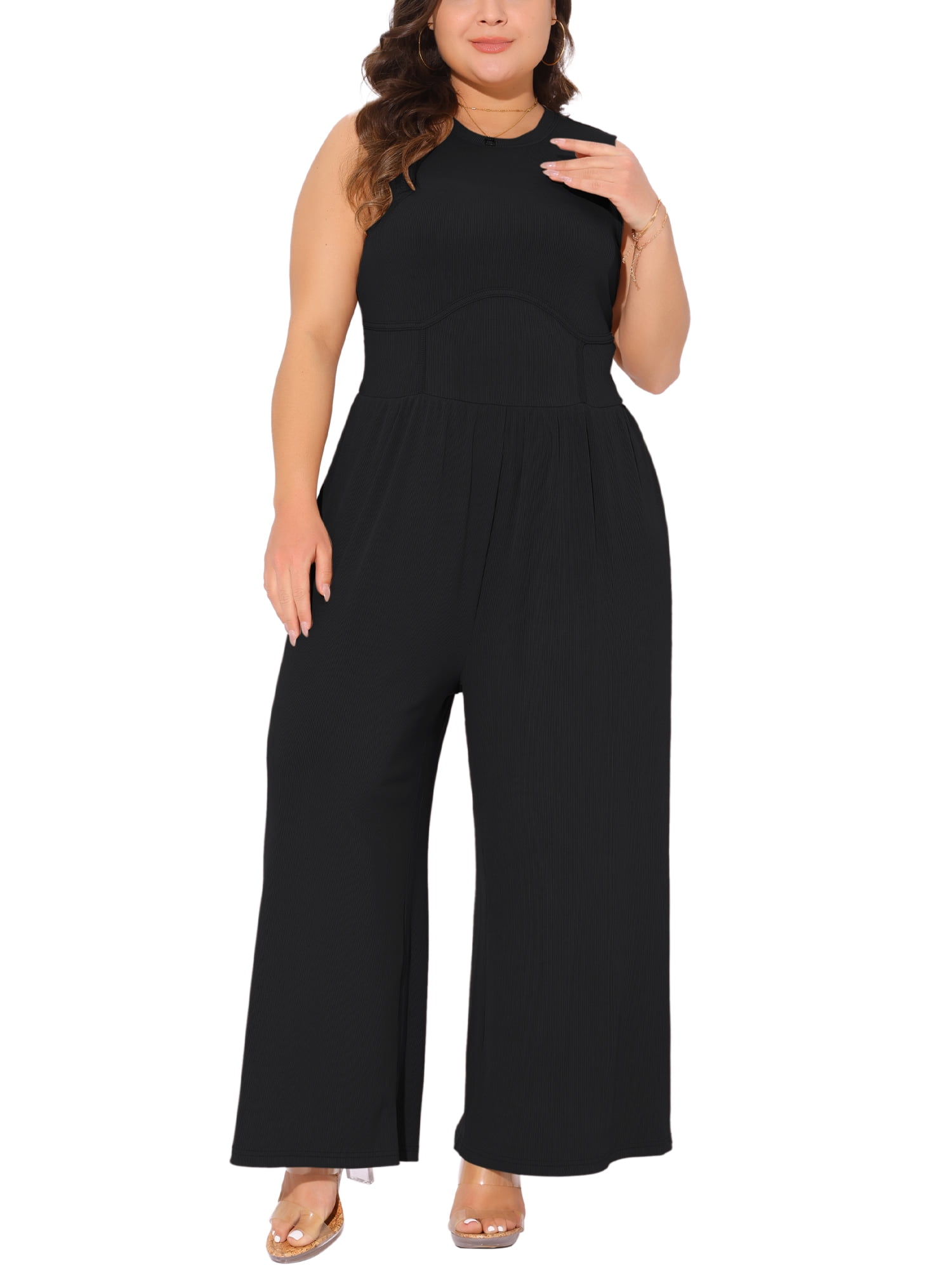 Agnes Orinda Women's Plus Size Jumpsuit Crew Neck Sleeveless