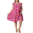 thumbnail image 1 of Agnes Orinda Women's Plus Size Boho Dress Floral Print Tiered Ruffle Flutter Sleeves Round Neck Summer Babydoll Dress 2X Red, 1 of 8