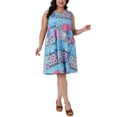 thumbnail image 1 of Agnes Orinda Women's Plus Size Summer Dress Crew Neck Sleeveless Beach Midi Sundress with Pockets 1X Pink Blue, 1 of 5