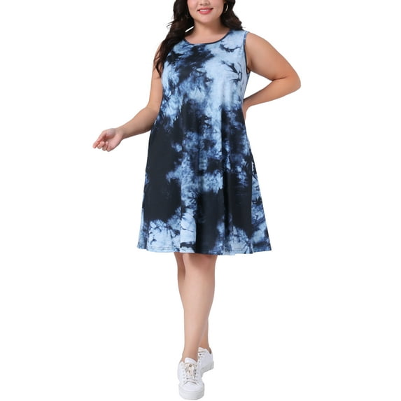 Agnes Orinda Women's Plus Size Summer Dress Crew Neck Sleeveless Beach Midi Sundress with Pockets 4X Black Grey