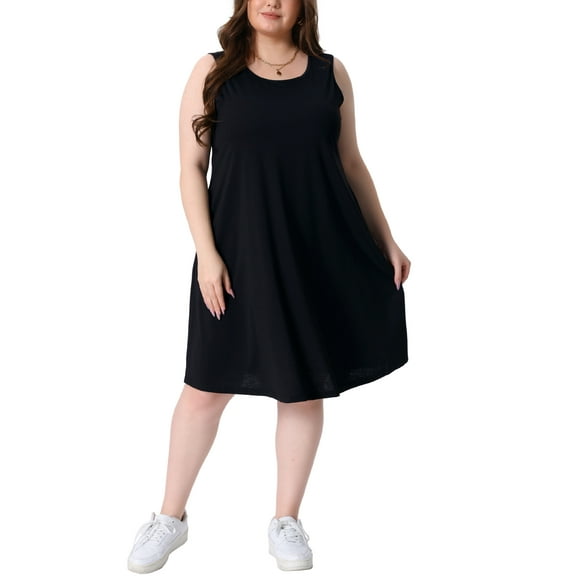 Agnes Orinda Women's Plus Size Summer Dress Crew Neck Sleeveless Beach Midi Sundress with Pockets 4X Black