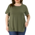thumbnail image 1 of GRACE & GRANDEUR Agnes Orinda Women's Plus Size Easter Top Summer Short Sleeve Round Neck Side Split Hem T-Shirts 2X Army Green, 1 of 6