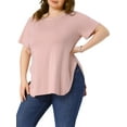 thumbnail image 1 of GRACE & GRANDEUR Agnes Orinda Women's Plus Size Easter Top Summer Short Sleeve Round Neck Side Split Hem T-Shirts 3X Pink, 1 of 6