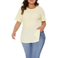 thumbnail image 1 of Agnes Orinda Women's Plus Size Tops Side Split Texture Crew Neck Short Sleeve T-Shirts Casual Tunic Blouse 1X Beige, 1 of 6