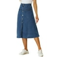 thumbnail image 1 of GRACE & GRANDEUR Women's Buttons Front High Waist A-Line Flowy Midi Skirts with Pocket XL Blue, 1 of 6