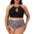 thumbnail image 1 of Agnes Orinda Women's Plus Size 2 Piece Swimsuits Polka Dots Halter Ruched Hollow High Waisted Solid Bathing Suits 2X Black White, 1 of 8