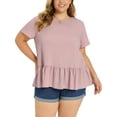 thumbnail image 1 of GRACE & GRANDEUR Women's Plus Size Easter Babydoll Peplum Tops Short Sleeve Crew Neck Flowy Blouses Loose Fit Summer Casual Shirts Top 4X Pink, 1 of 6