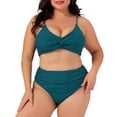 thumbnail image 1 of Agnes Orinda Women's Plus Size 2 Piece Swimsuit Adjustable Spaghetti Straps High Waisted Bathing Suit Tummy Control Bikini Set 1X Blue Green, 1 of 6