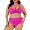 thumbnail image 1 of Agnes Orinda Women's Plus Size 2 Piece Swimsuit Adjustable Spaghetti Straps High Waisted Bathing Suit Tummy Control Bikini Set L Hot Pink, 1 of 6
