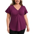 thumbnail image 1 of GRACE & GRANDEUR Women's Plus Size Blouse Button Decor V Neck Flutter Sleeve Blouses Front Pleated Dressy Casual Tops 2X Purple, 1 of 5