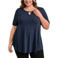 thumbnail image 1 of GRACE & GRANDEUR Women's Plus Size Blouses Keyhole V Neck Swing Tunics Tops Short Sleeve Casual Knit Blouse 3X Navy Blue, 1 of 5