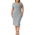 thumbnail image 1 of Agnes Orinda Women's Plus Size Bodycon Dress Crew Neck Short Sleeve Back Slit Wrap Casual Midi T Shirt Dresses 1X Gray, 1 of 6