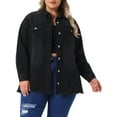 thumbnail image 1 of Agnes Orinda Women's Plus Size Button Down Denim Jackets Lapel Long Sleeve Raw Hem Casual Shirt Jean Jacket with Pocket 2X Black, 1 of 6