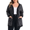 thumbnail image 1 of GRACE & GRANDEUR Women's Plus Size Cardigan Contrasting Floral Print Long Sleeve Knit Open Front Cardigans Outerwear with Pockets 1X Gray, 1 of 7