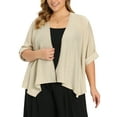 thumbnail image 1 of GRACE & GRANDEUR Women's Plus Size Cardigan Waterfall Style 3/4 Sleeve Shrug Irregular Hem Lightweight Open Front Cardigans 1X Apricot, 1 of 6