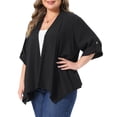 thumbnail image 1 of GRACE & GRANDEUR Women's Plus Size Cardigan Waterfall Style 3/4 Sleeve Shrug Irregular Hem Lightweight Open Front Cardigans 3X Black, 1 of 6