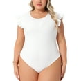 thumbnail image 1 of Agnes Orinda Women's Plus Size Bodysuit Stretchy Crew Neck Ruffle Short Sleeve Slim Fit Casual Basic Tops 4X White, 1 of 5