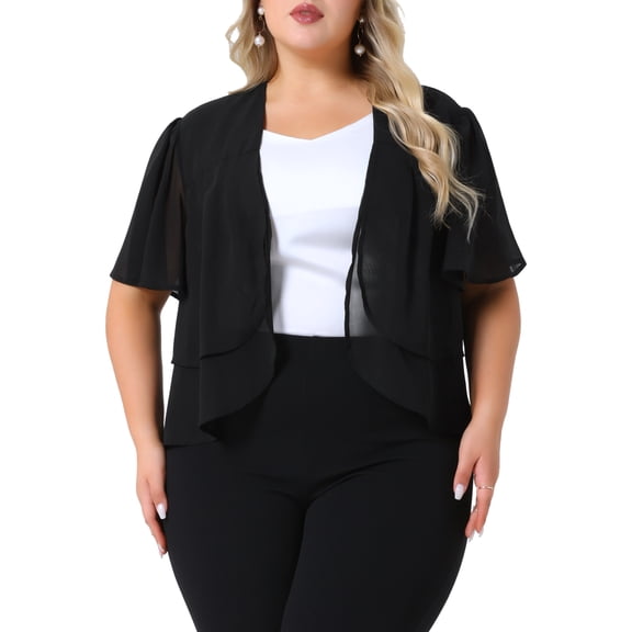 Plus Size Cropped Cardigan for Women Short Sleeve Open Front Lightweight Sheer Shrug 4X Black