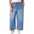 thumbnail image 1 of Agnes Orinda Women's Plus Size Jeans Drawstring Elastic Waist Denim Pants Casual Wide Leg Chambray Palazzo Pants with Pockets 1X Light Blue, 1 of 5
