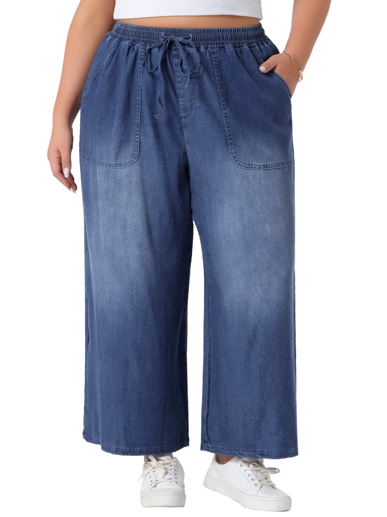 Agnes Orinda Women's Plus Size Jeans Drawstring Elastic Waist