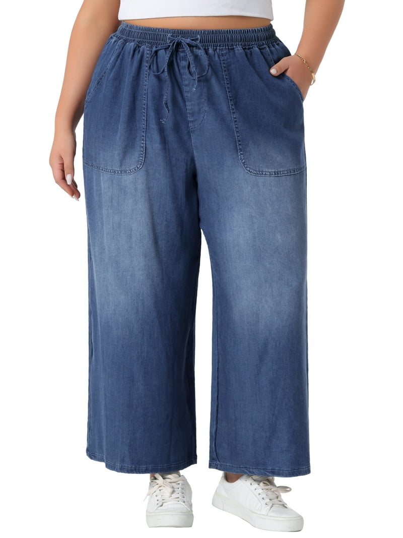 Agnes Orinda Women's Plus Size Jeans Drawstring Elastic Waist