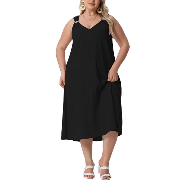Agnes Orinda Women's Plus Size Summer Dress V Neck Sleeveless Sundresses Casual Maxi Tank Dresses 4X Black