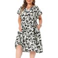 thumbnail image 1 of GRACE & GRANDEUR Women's Plus Size Easter Floral Print Dress Button Decor Notch Neck Ruffle Sleeve Tiered Flowy Midi Summer Holiday A Line Dresses with Pockets 4X Black, 1 of 6