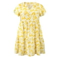 thumbnail image 1 of GRACE & GRANDEUR Women's Plus Size Easter Floral Print Dress Button Decor Notch Neck Ruffle Sleeve Tiered Flowy Midi Summer Holiday A Line Dresses with Pockets 1X Yellow, 1 of 6