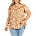 thumbnail image 1 of GRACE & GRANDEUR Women's Plus Size Floral Print Tops Gathered Tie Neck Ruffle Sleeve Summer Vacation Blouses 1X Orange, 1 of 6