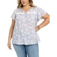 thumbnail image 1 of GRACE & GRANDEUR Women's Plus Size Easter Floral Printed Blouse Notch Neck Lace Trim Tops Ruffle Sleeve Summer Casual Top 2X Light Purple, 1 of 6